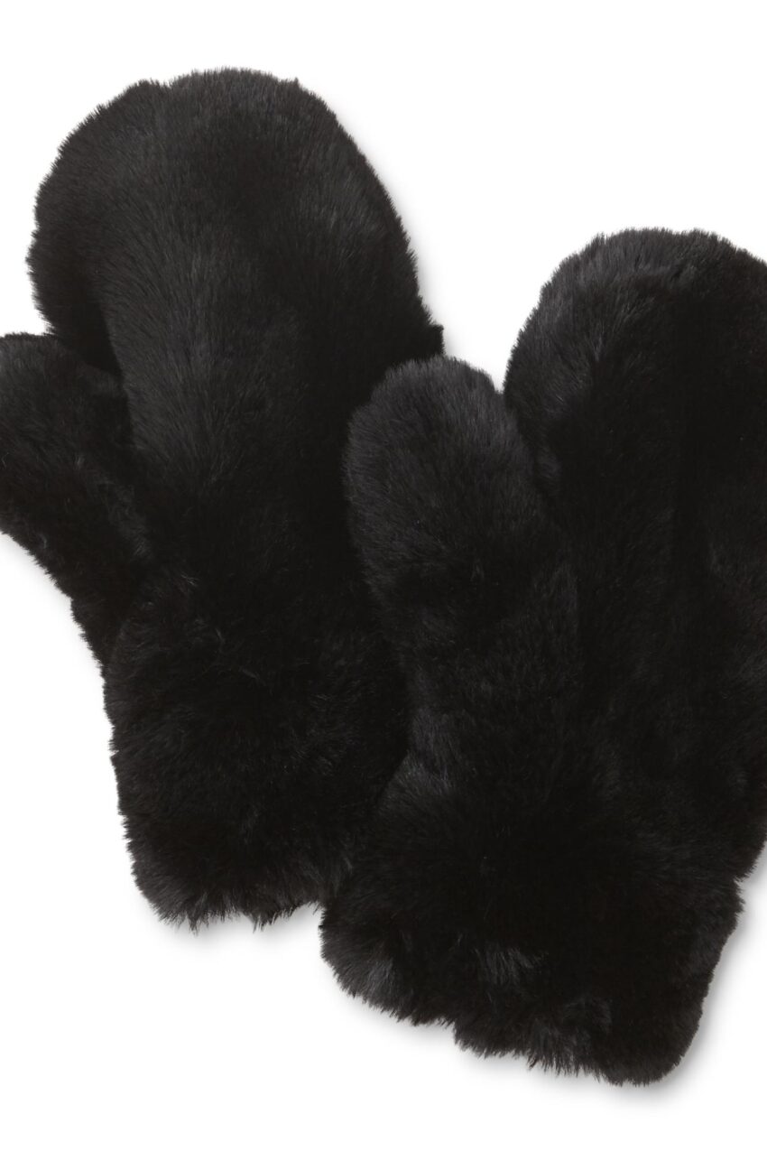 black faux fur mittens