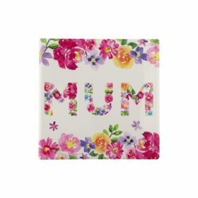 Image of ceramic coaster with Mum design written in flowers.