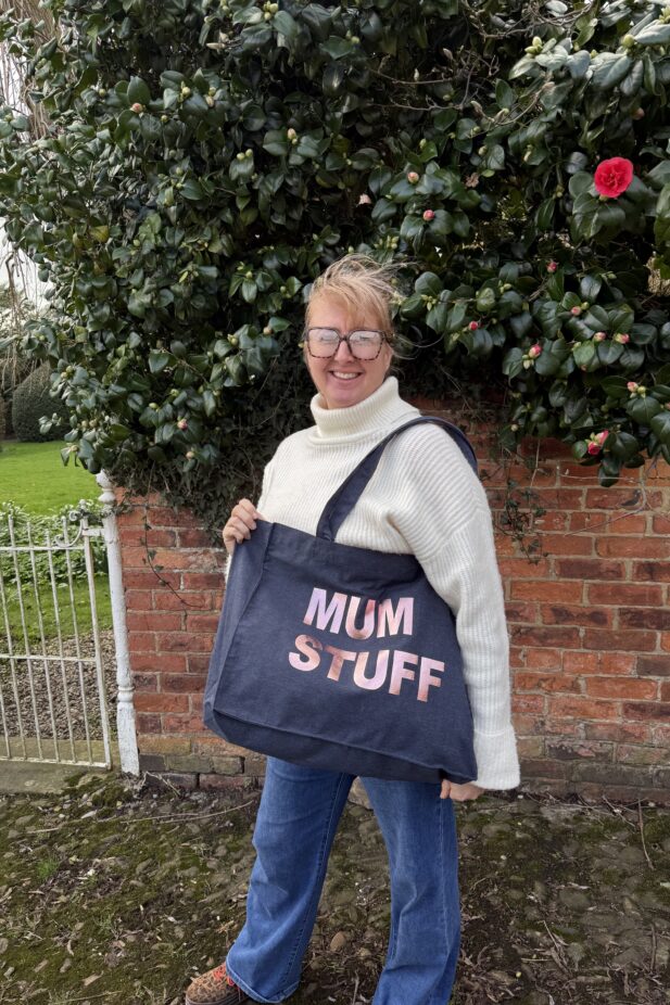 Navy & Pink "Mum Stuff" Print Tote Bag